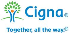 A blue and white logo of cigna.