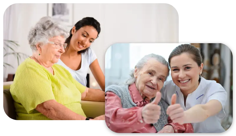 Two women and one woman giving thumbs up.