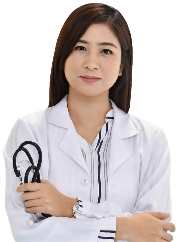 A woman holding a pair of black stethoscopes.